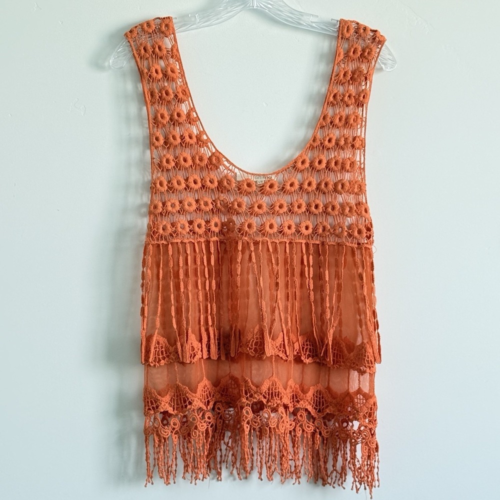 Southwestern Crochet Vest Top Fringe Woman Boho Festival Cowgirl S/M